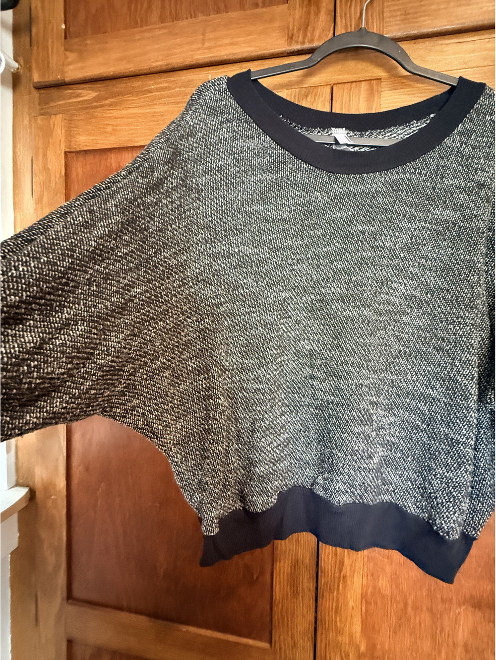 AMERICAN APPAREL Black and White Heathered Knit Sweater Sweatshirt - Picture 3 of 10